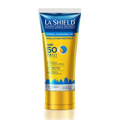 La Shield Pollution Protect SPF 50 Mineral Sunscreen Gel PA+++ | Lightweight Oil Free Moisture Boost | Water Resistant Dermatologist Tested | 50g
