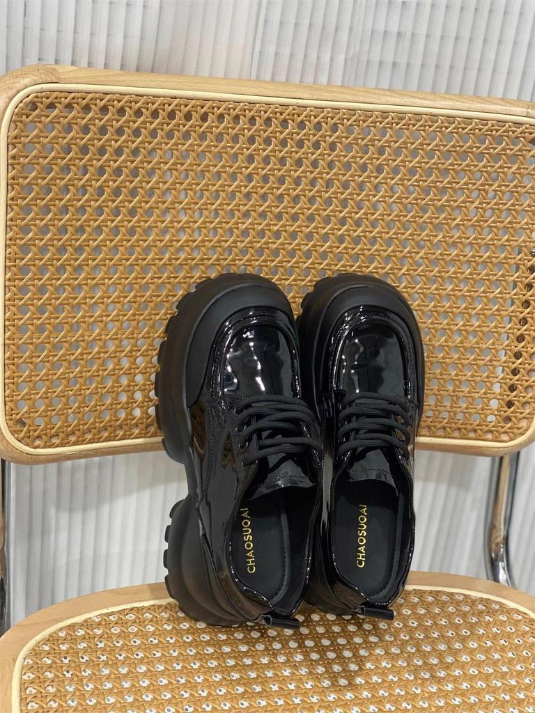 Women's Black Platform Loafers: British-Style, Thick-Soled, Height-Boosting, Deep-Mouth Leather Shoes for Autumn