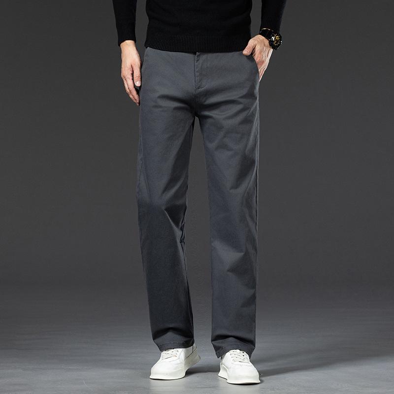 Pantalones Casuales de Hombre Color Caqui Otoño e Invierno Nuevos Pantalones Casuales de Algodón Puro Pantalones Gruesos de Hombre para Otoño e Invierno