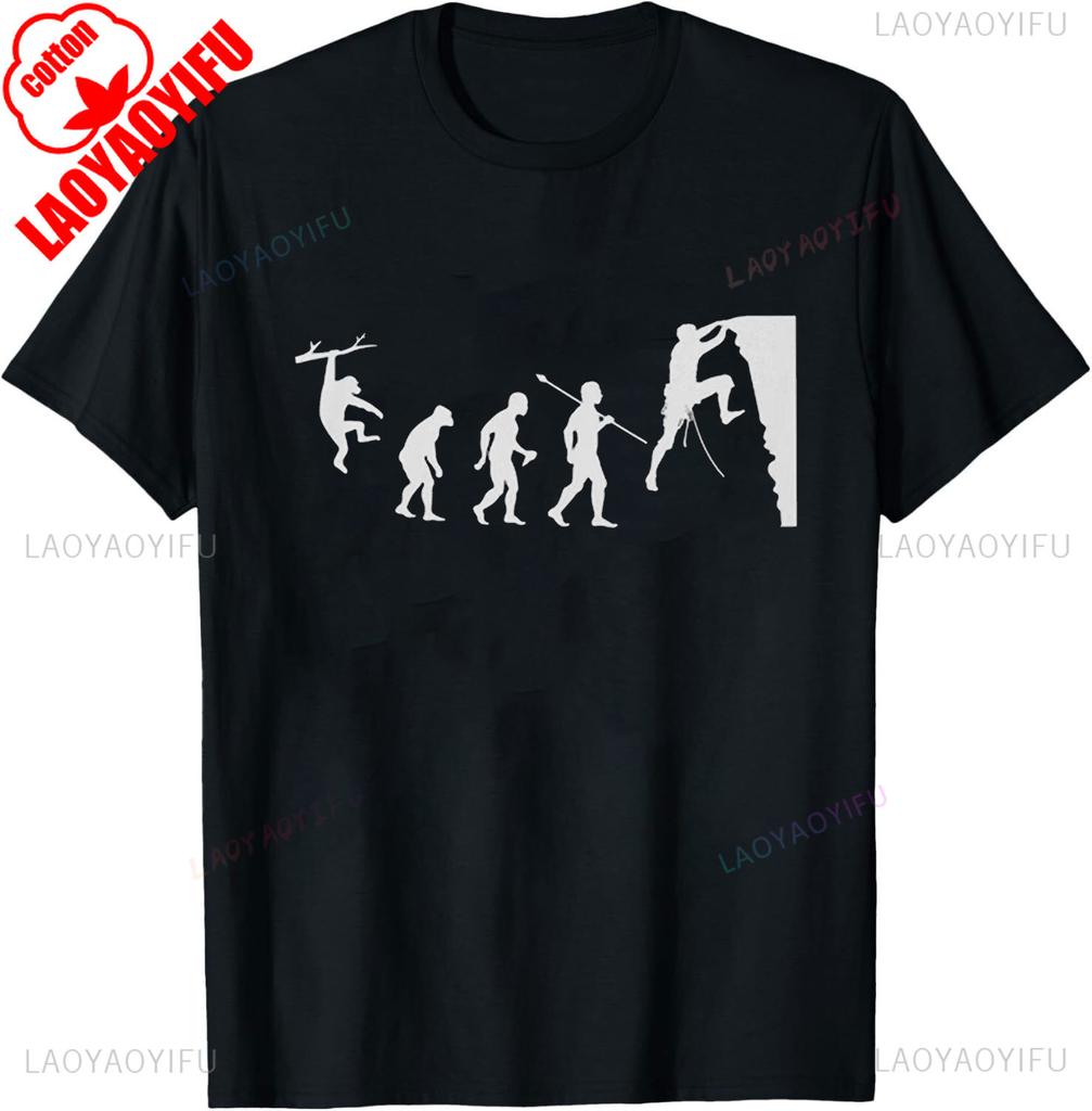 Evolution of Rock Climbing T Shirt From Ape Through Prehistoric Man To Climber Climbing A Cliff Graphic T Shirts Summer Cotton