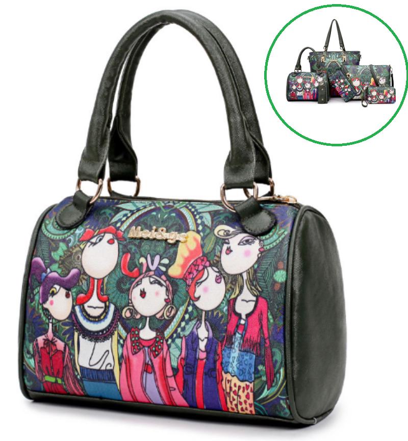 6pcs/Sets of Fashion Printing Shoulder Handbag Bags For Women Crossbody Bag