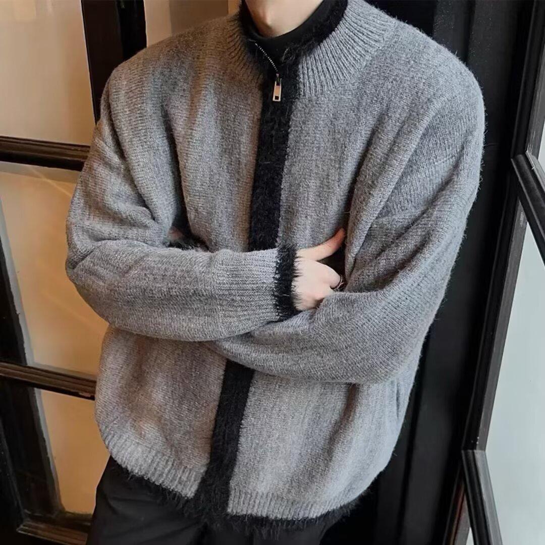 

Men s High-End Trendy Zipper Cardigan Sweater - Cool Autumn/Winter Knit Style. L темно-сірий