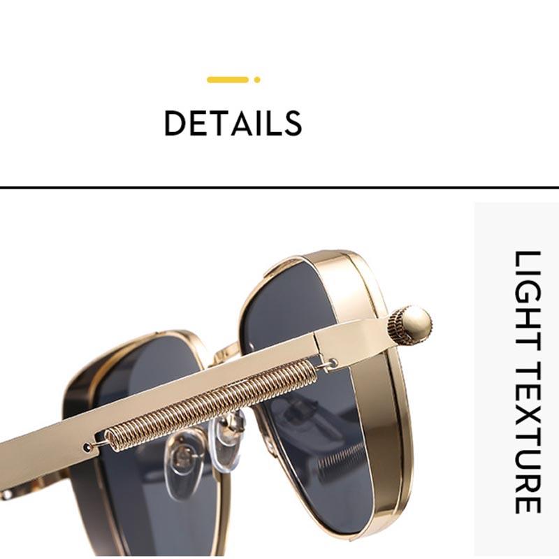Retro Box Edging Steam Punk Men's Sunglasses with Personalized Metal Springs