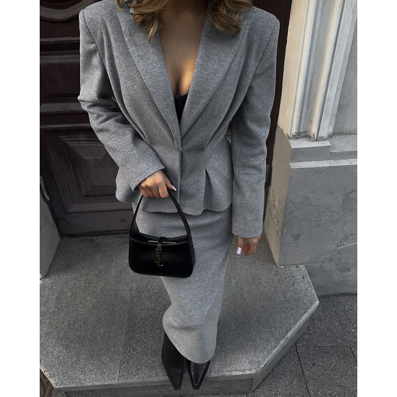 

2025 Spring Western Style Cross-Border Amazon New Fashion Waist Hugging Elegant Suit Outerwear Skirt High Sense Slab Gray XXL