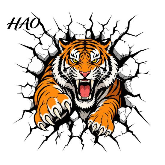 Cool Bedroom Wall Decorations 3D Tiger Stickers, Peel And Stick Roaring Decals, Removable PVC Decals Art Mural Decor, Realistic Cracked Sticker