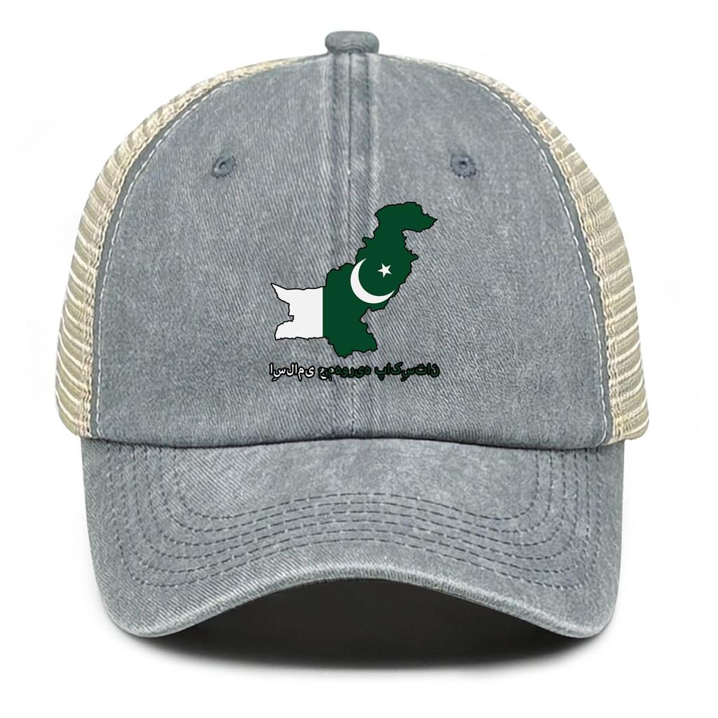 Map Flag of Pakistan Print Snapback Trucker Hat, Patriotic Dad Hat Polyester Solid Color Casual Sun Visor Adjustable Mesh Cap