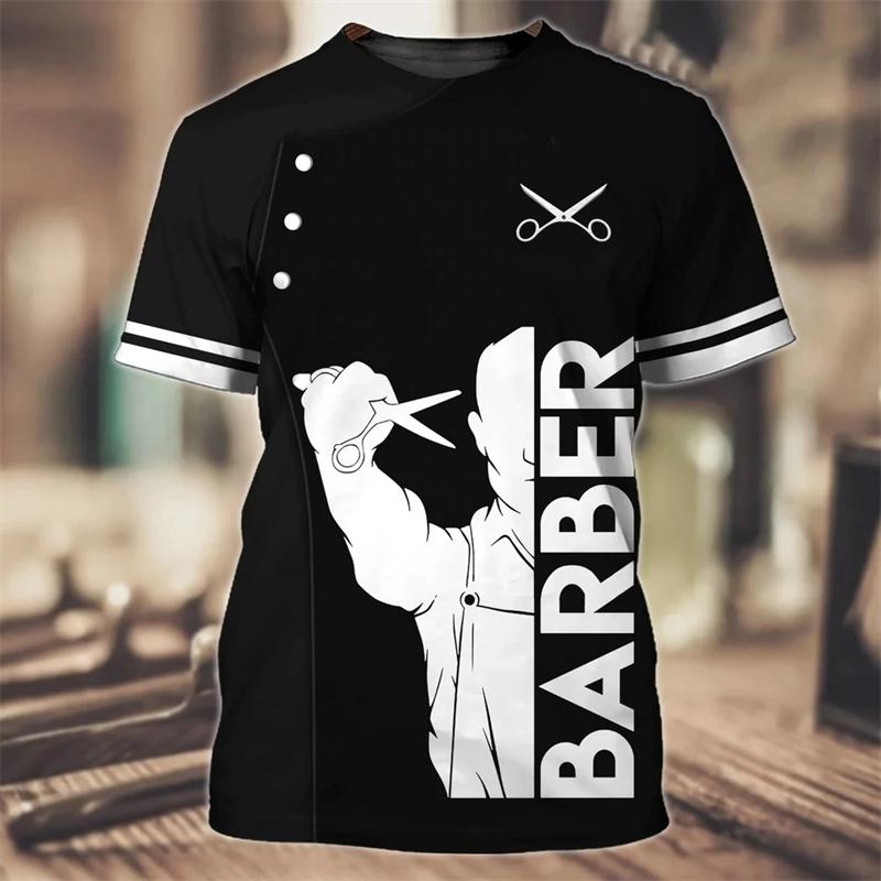Hot Sale Barber Shop Men's T-Shirt Street 3D Print Short Sleeve Pullover Male Tshirt Uniform Summer Fashion Cool Tees Tops