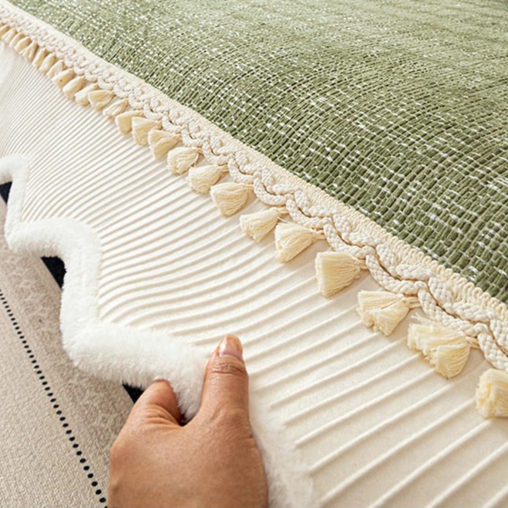 Solid Color Chenille Sofa Cover All-seasons Smooth Skin-Friendly Fixed Non-slip Seat Cushion One-piece Sofa Cover Fringe Trim