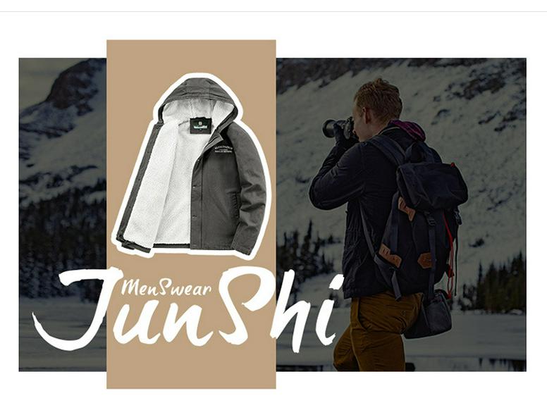 Men's Hooded Winter Cotton Jacket with Lambswool Lining - Warm & Thickened 1883