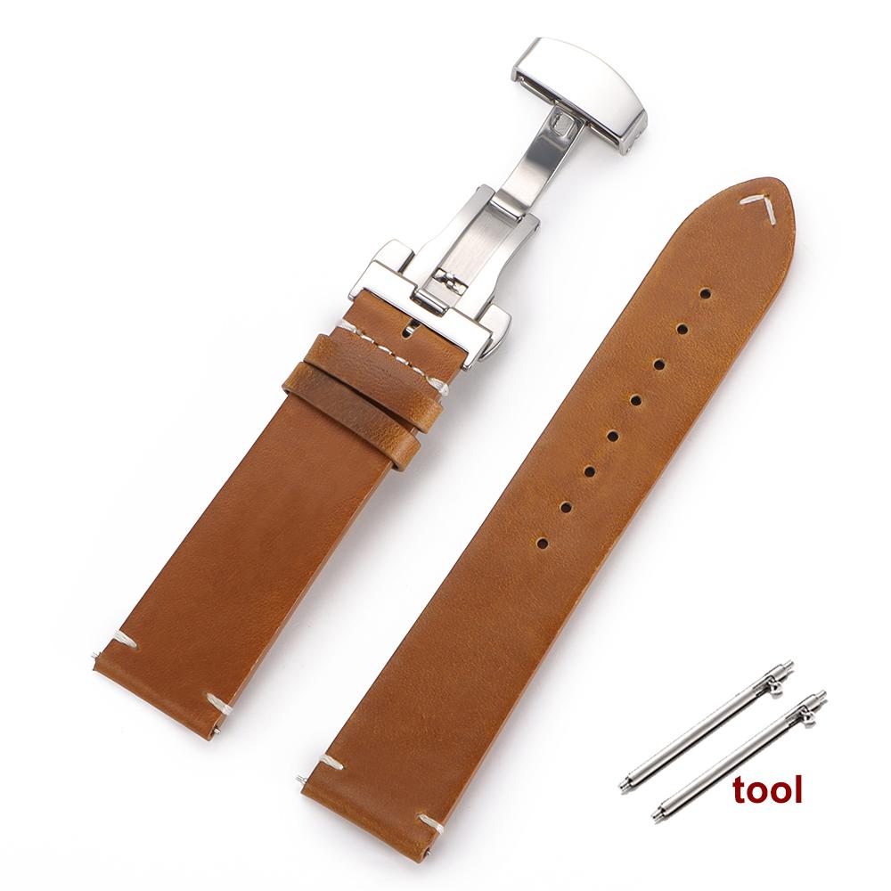 Retro Oil Wax Genuine Leather Watchband Quick Release Butterfly Buckle Calfskin Strap for Rolex 18/19/20/21/22/24mm Wristband
