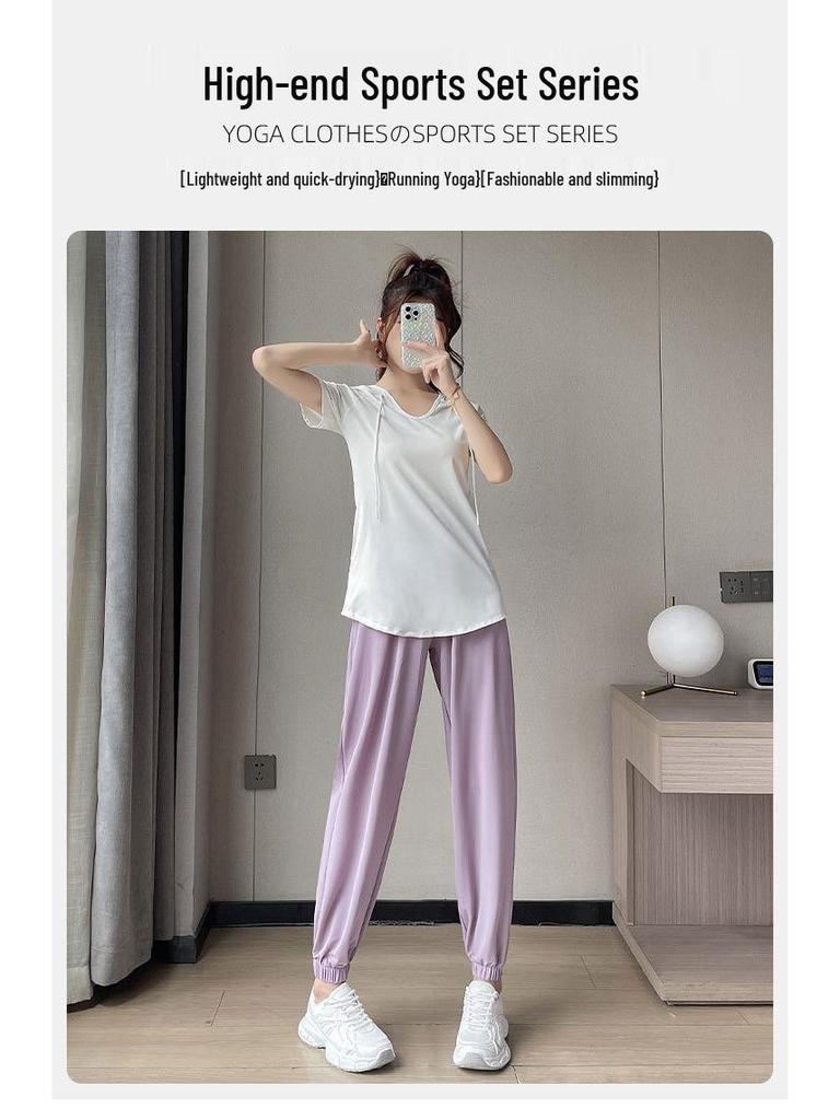 Women’s 2024 Summer Quick-Dry T-Shirt & Ice Silk Pants Fitness Set