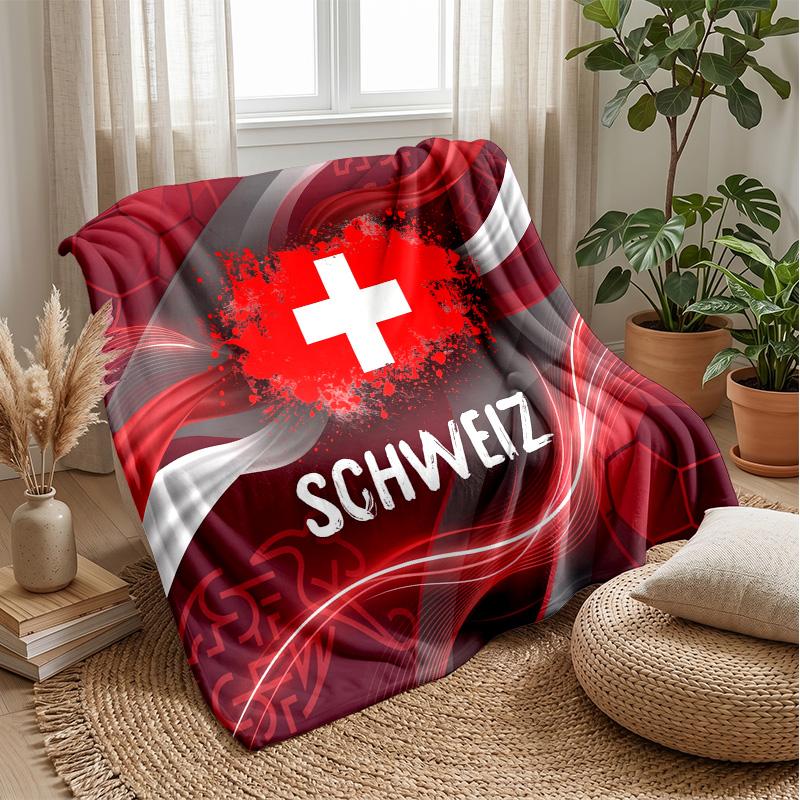 Coperta in Flanella Stampata Calda e Morbida per Calcio Svizzero, Amica della Pelle, Decorativa per Divano, Letto, Uso Quotidiano