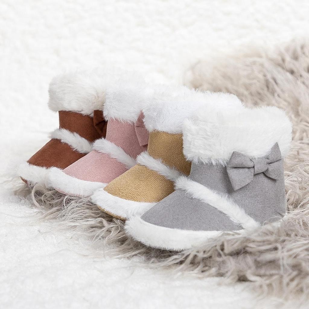 2025 Herbst/Winter Kleinkind Baumwollstiefel: Mit Schleife, Mehrfarbig, Rutschfeste Weichsohle