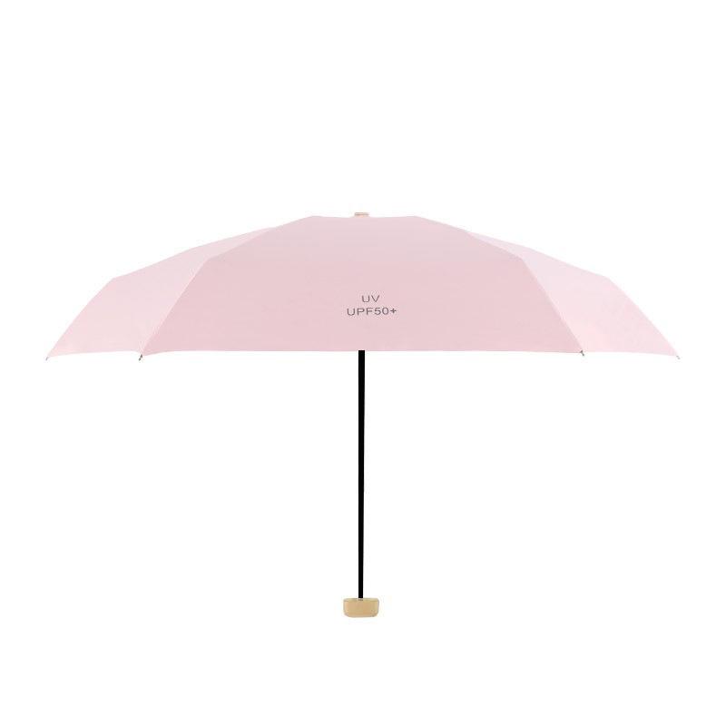 Five-Fold UV Protection Compact Sun and Rain Umbrella, Black Glue Coating.