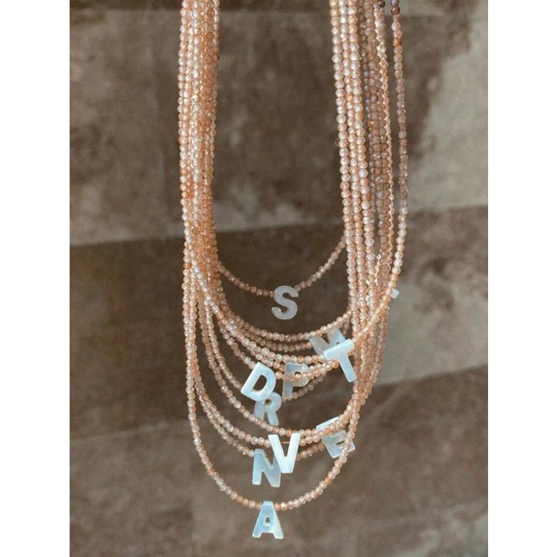 1pc European And American Style Shell Letter Pendant Collarbone Necklace With Crystal Beaded Chain, Super Shiny