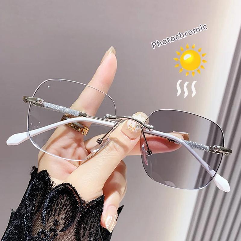 Rimless Photochromic Sunglasses Men Women Luxury Eyeglasses Trendy Outdoor Anti-Uv Color Changing Glasses