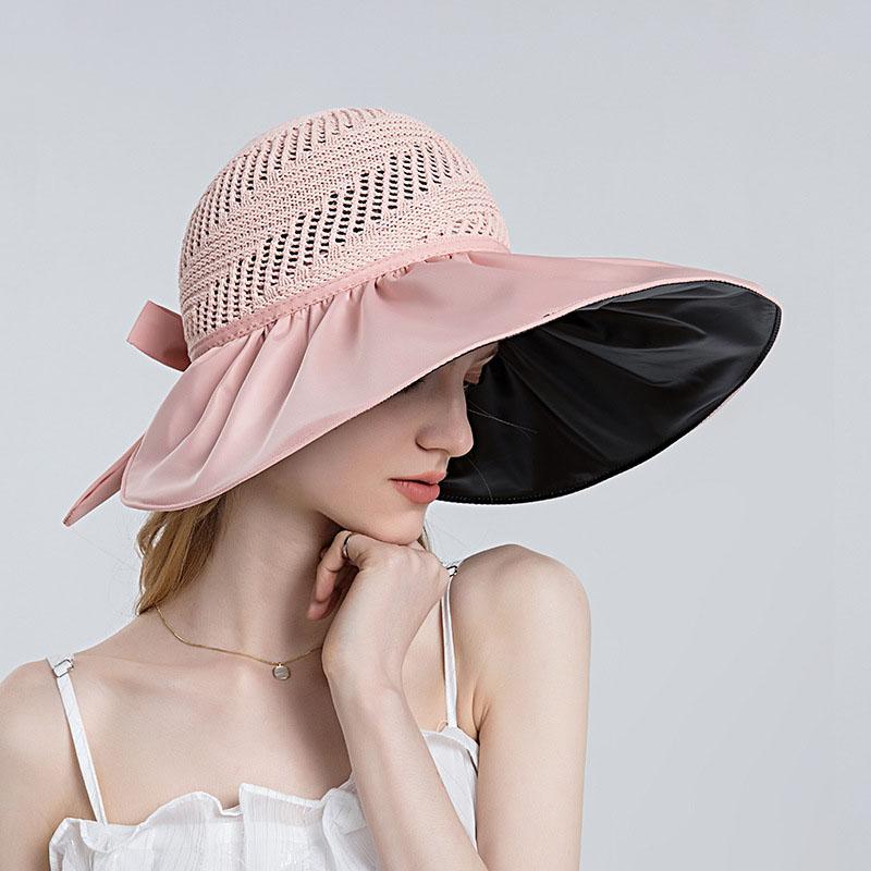 Summer Hollow Out Sun Hats For Women Fashion Empty Ponytail Hat Outdoor UV Protection Bucket Hat Female Wide Brim Beach Caps