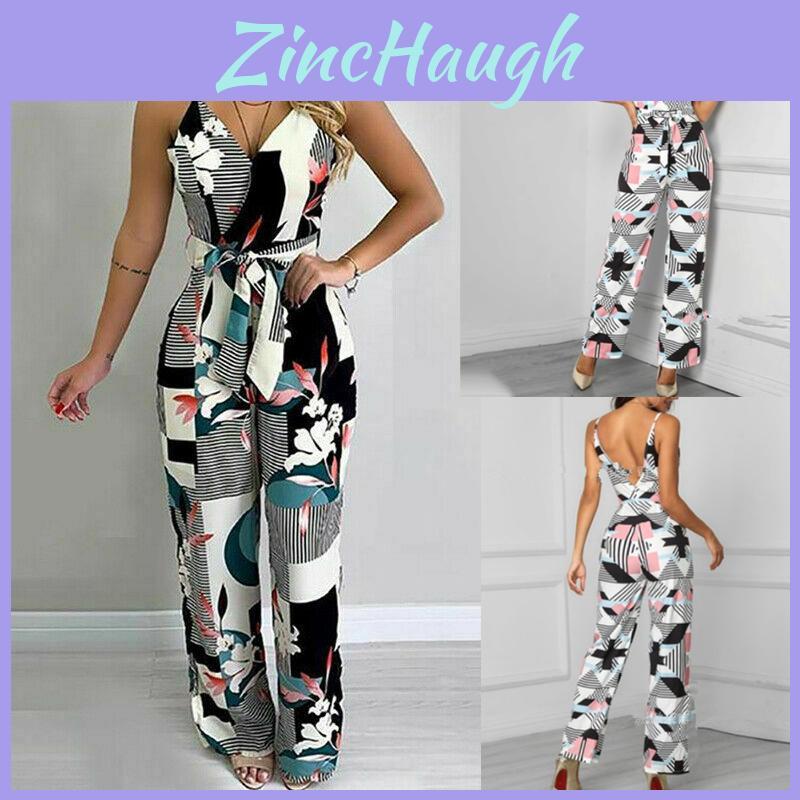 Elegant Multicolor Women Strappy Wide Leg Long Playsuit With V-neck Design