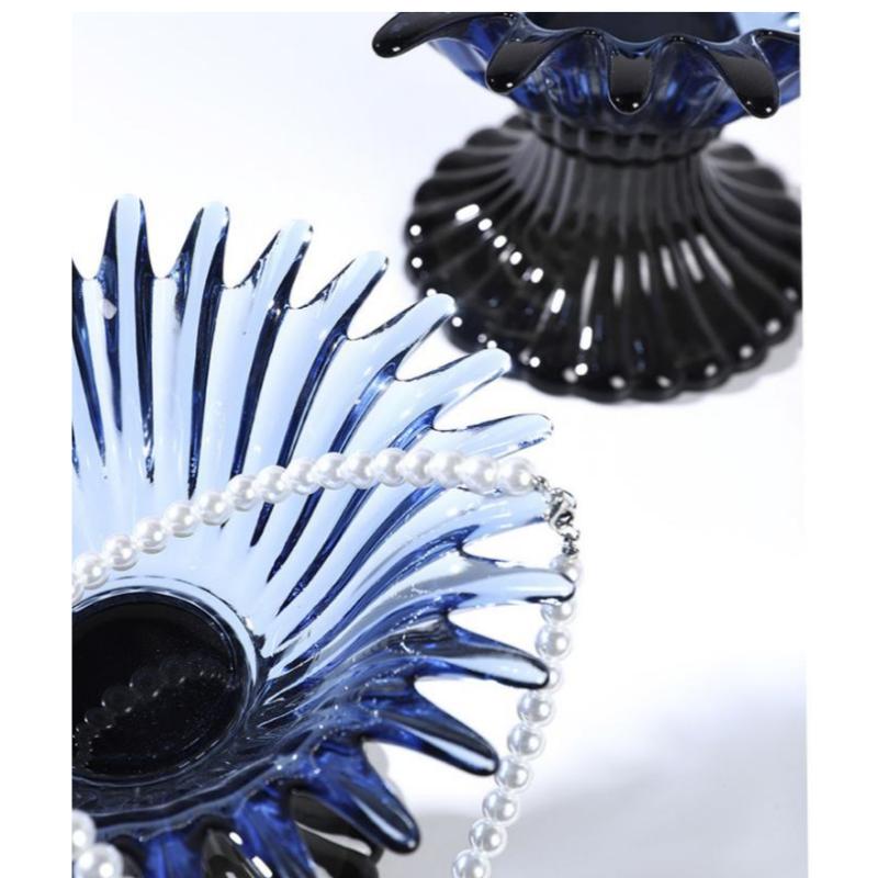 Glass High-sided Tray Geometric Petal Fruit Plate Desktop Storage Container Candy Bowl Trays Decorative Transparent Glass Bowl