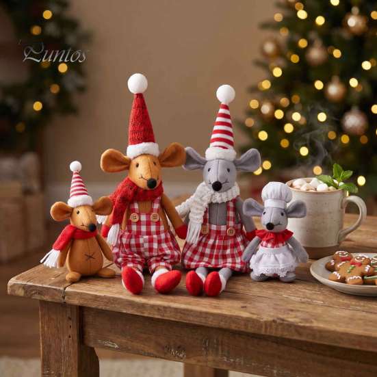 Tischdisplay-Puppe, Weihnachts-Plüschmaus-Puppe, Stofftier-Spielzeug mit Weihnachtsmannmütze, Weiches Sammlerstück, Niedliches Ornament für Weihnachts-Heimregal-Dekoration