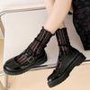 Women's White Lace Mesh Knee-High Socks - Summer Thin, Striped, Mid-Calf, Japanese Style