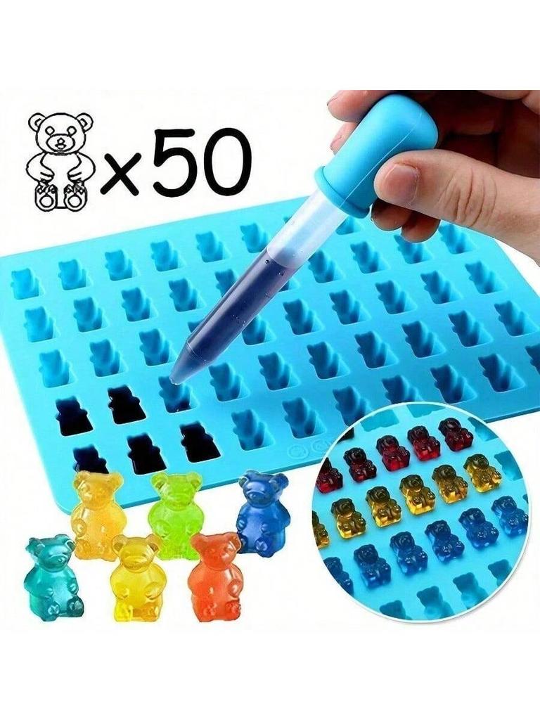 1pc 50 Grids Gummy Bear Mold Silicone Cute With Dropper Candy Chocolate Fondant Moulds DIY Baking Decoration Tools