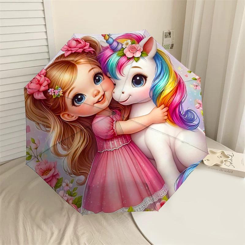 

1PC Unicorn Flowers Umbrella-8-Rib Reinforced, Automatic Open, Lightweight & Durable, Cute Fashion Accessory for Outdoor-T316