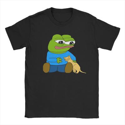 Men T-Shirt Pepes With Cat Novelty Cotton Tee Shirt Short Sleeve  T Shirts Crew Neck Clothing Printing