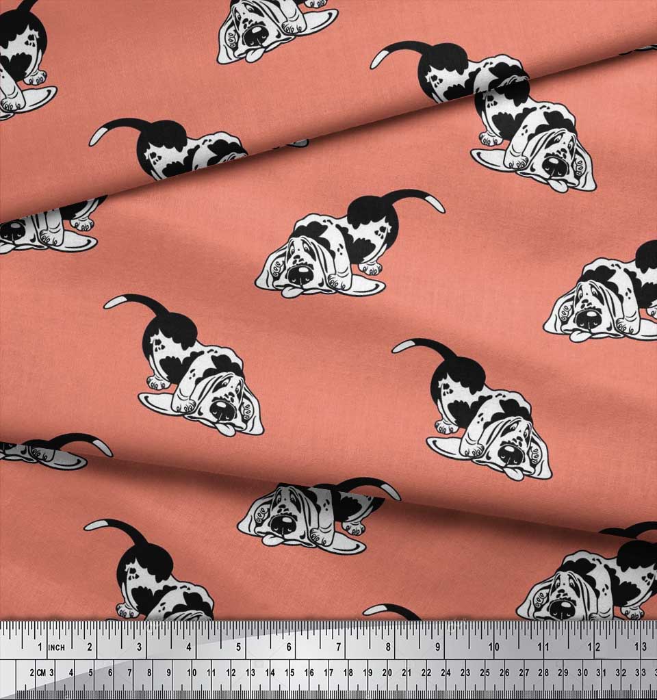 Soimoi Japonská krepová saténová tkanina Basset Hound Potisk šicí tkaniny metr 42 palců