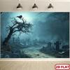2D flaches Banner, 1 Stück, geeignet für Halloween Spukfriedhof Hintergrund - schreckliche mondbeschienene Friedhofsszene