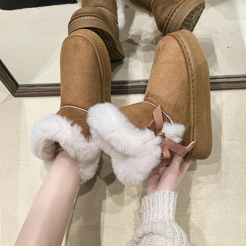Fashion 2025 Winter Comfortable Snow Boots Fashionable New Round Toe Bowknot Design Warm Casual Walking Boots