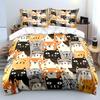 A Fun Background Pattern of Cartoon Cats Bedding Set 1 Duvet Cover 2 Pillowcases for Adult and Children Luxury Gift Full Size