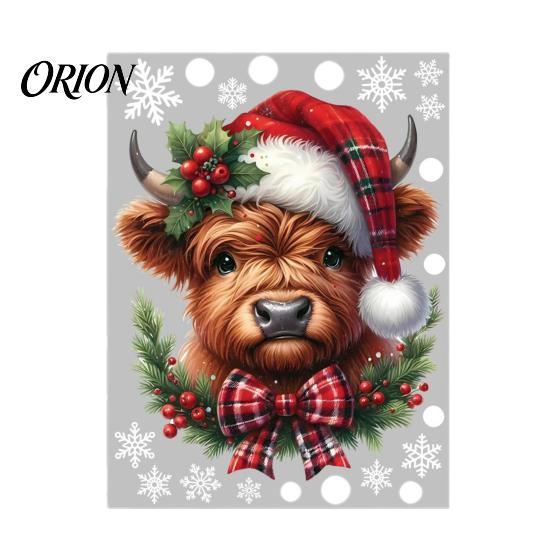 Easy Remove Wall Decals for Home Christmas Window Clings, Cute Highland Cow Sticker with Santa Hat, Winter Moisture Proof Decor Kitchen Double-Side