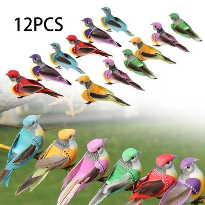 12Pcs Artificial Garden Bird Figurine Craft Backyard Ornament Toy 10x5cm Handmade Colourful for