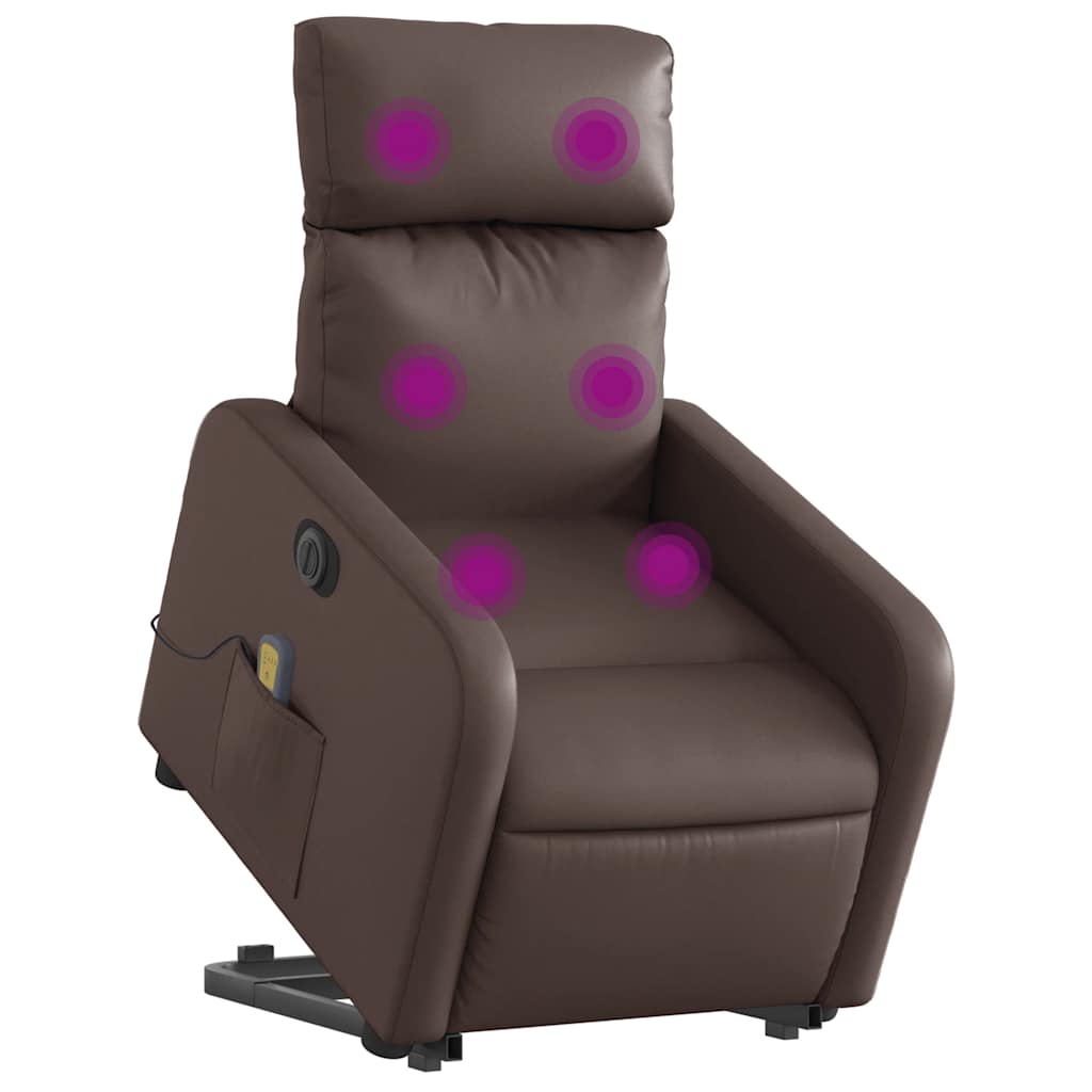 Vidaxl Reclining and Standing Upright Armchair with Massage, Electric, Brown