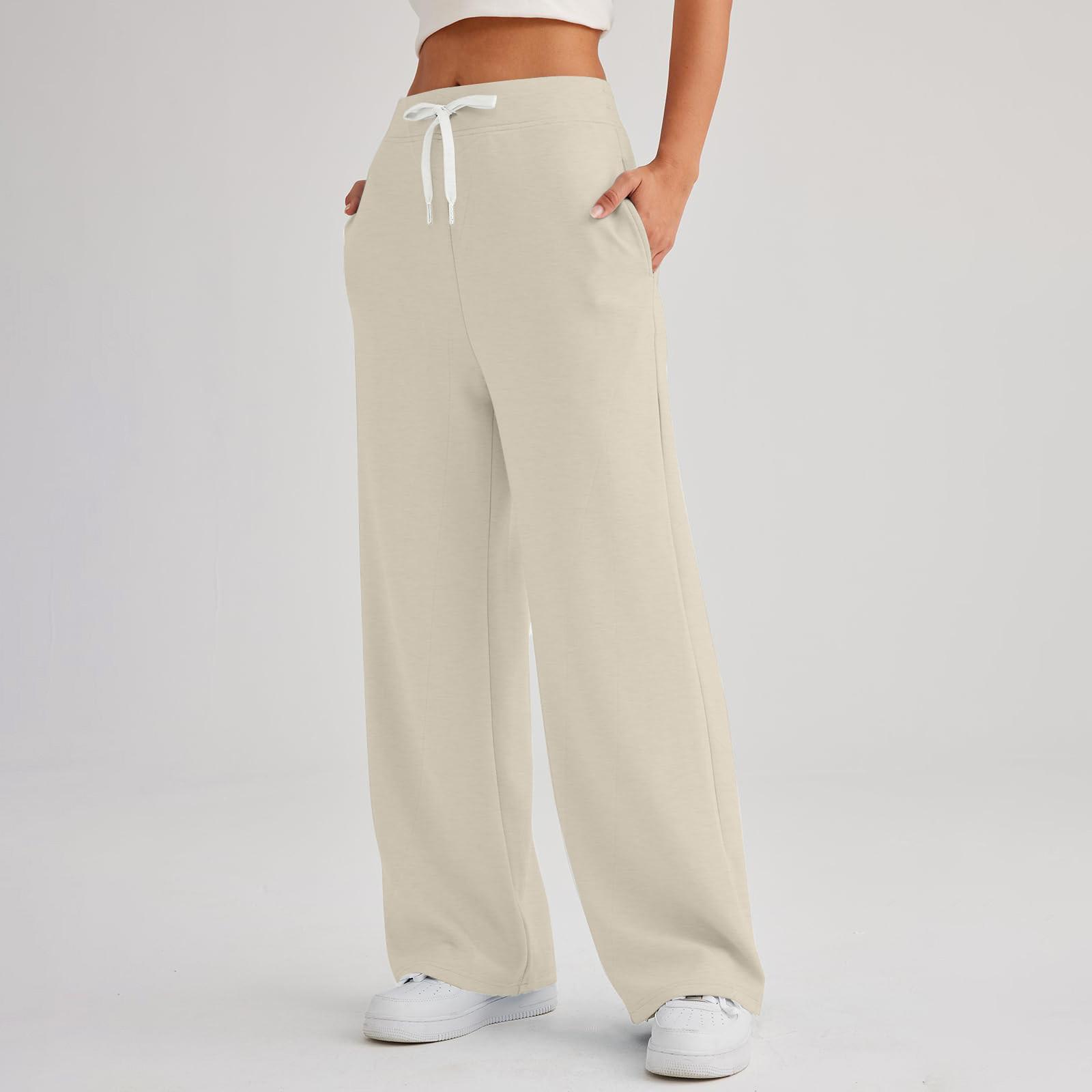 

Женские спортивные брюки для фитнеса, повседневные свободные брюки с высокой талией, спортивные брюки на шнурке, женские прямые брюки с широкими штанинами, повседневные брюки, брюки для йоги M