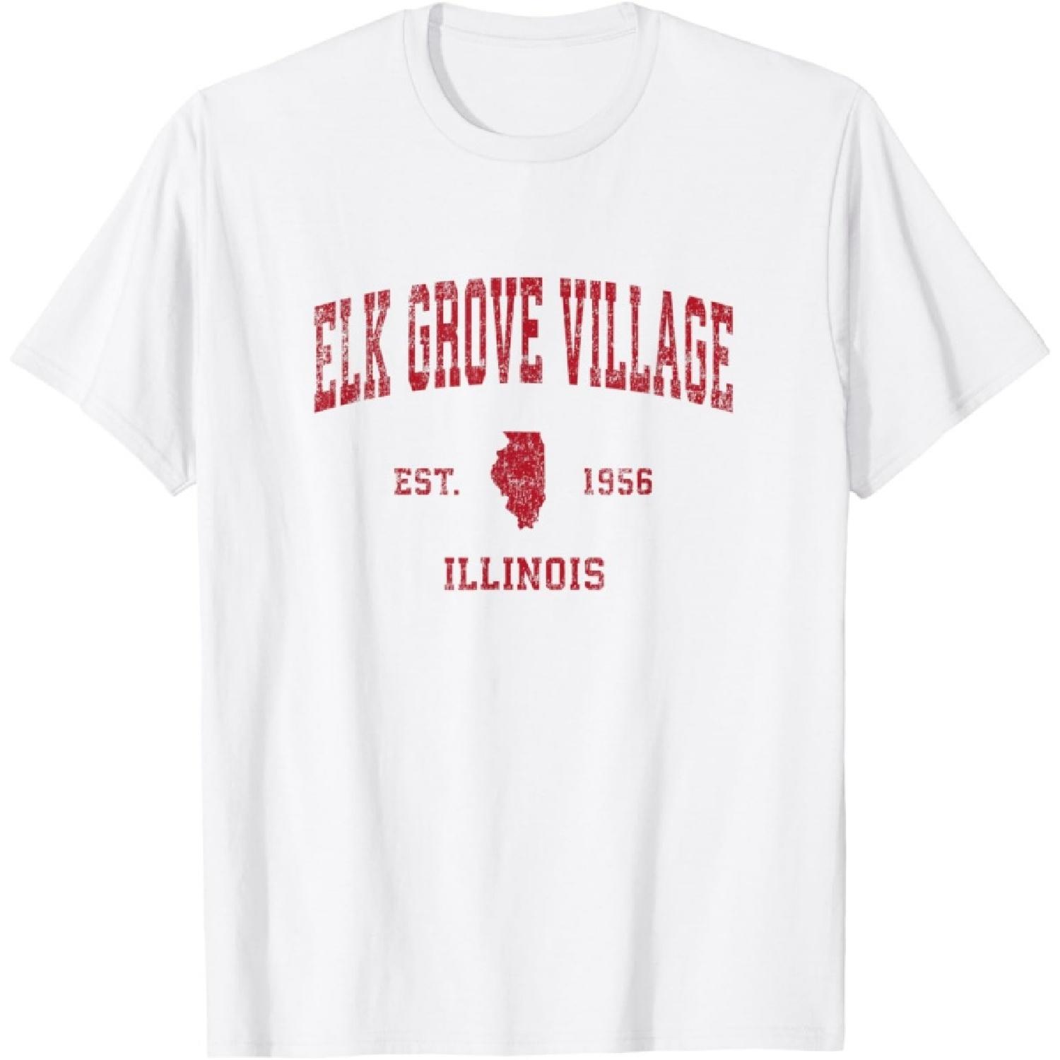 Elk Grove Village Illinois IL Vintage Sports Design Red Prin T-Shirt S