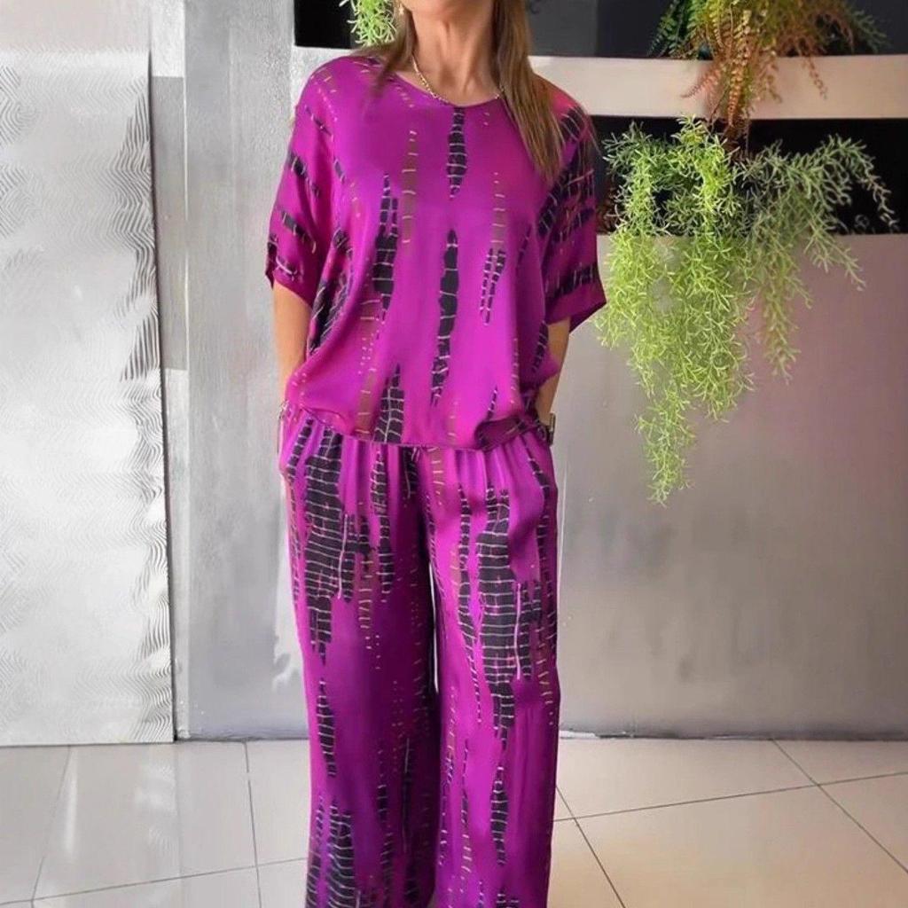 Summer 2025 Women's Round Neck Fashion Printed Loose Two-piece Set