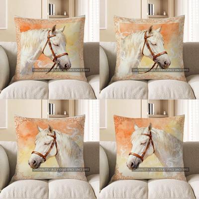 2D Sleeping White Horse: Elegant Decorative Pillow Pattern Cushion Cover Suitable For Sofa Bedroom Car Pillow Cover