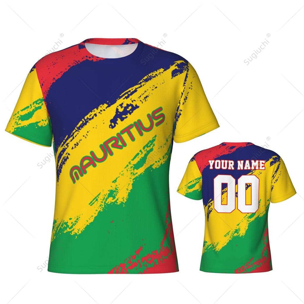 Maglietta Sportiva Aderente Uomo Colori Bandiera Mauritius Numero Nome Personalizzato T-shirt Donna Maglia Per Fan di Calcio