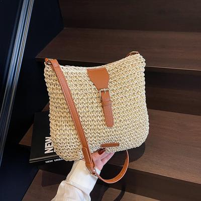 Ladies Fashion Summer Straw Crossbody Bag Women Beach Holiday Shopping Woven Shoulder Handbag Messenger Purses for Women Bags