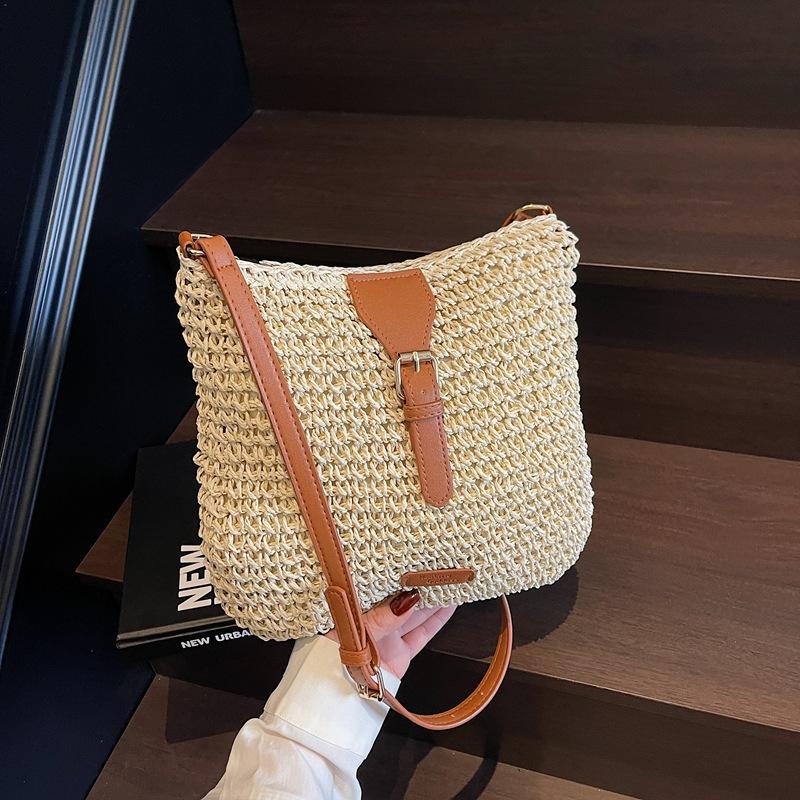 Ladies Fashion Summer Straw Crossbody Bag Women Beach Holiday Shopping Woven Shoulder Handbag Messenger Purses for Women Bags