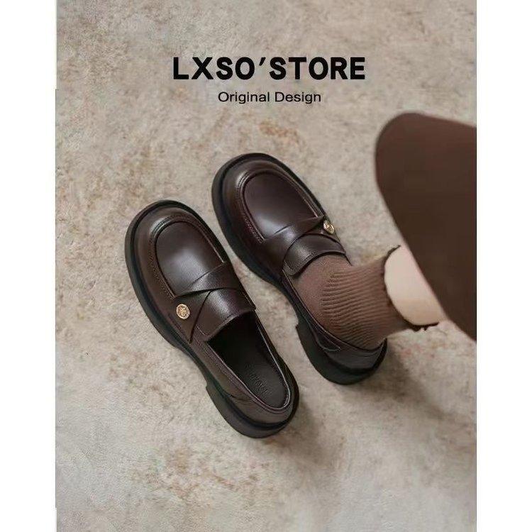 

Retro thick-soled shallow-mouth shoes women s shoes autumn small leather shoes one-pedal fashion single shoes 35