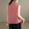 Blusa a quadri in cotone vintage senza maniche Oversize Canotte estive casual larghe Camicia da donna con bottoni