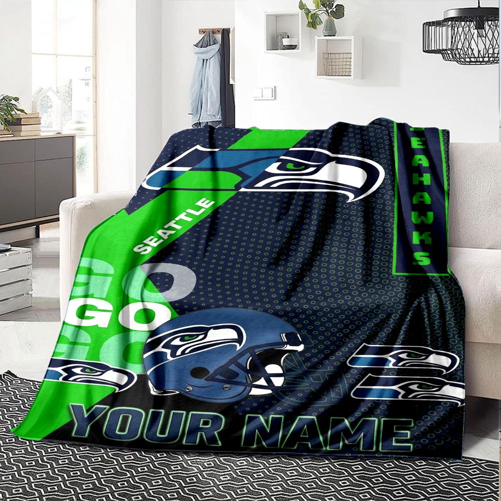 Name Custom Seattle Seahawks Print Flannel Blanket High Quality Warm Comfortable Cover for All Seasons Perfect for Gifts Home Decor