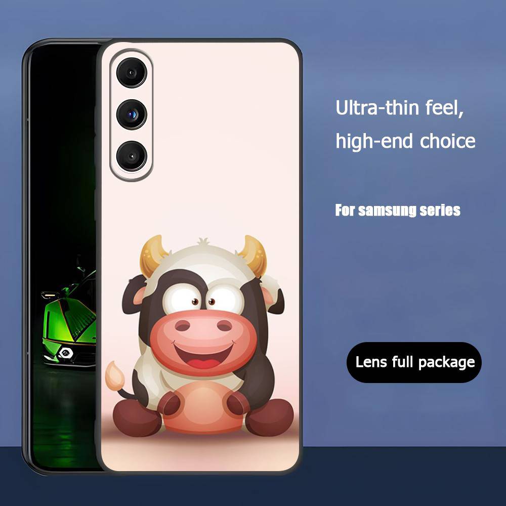 Cute Cartoon Black and White Cow For Samsung Galaxy S23 S24 S25 Ultra S22 Plus S21 Black Soft Case Waterproof Soft Case