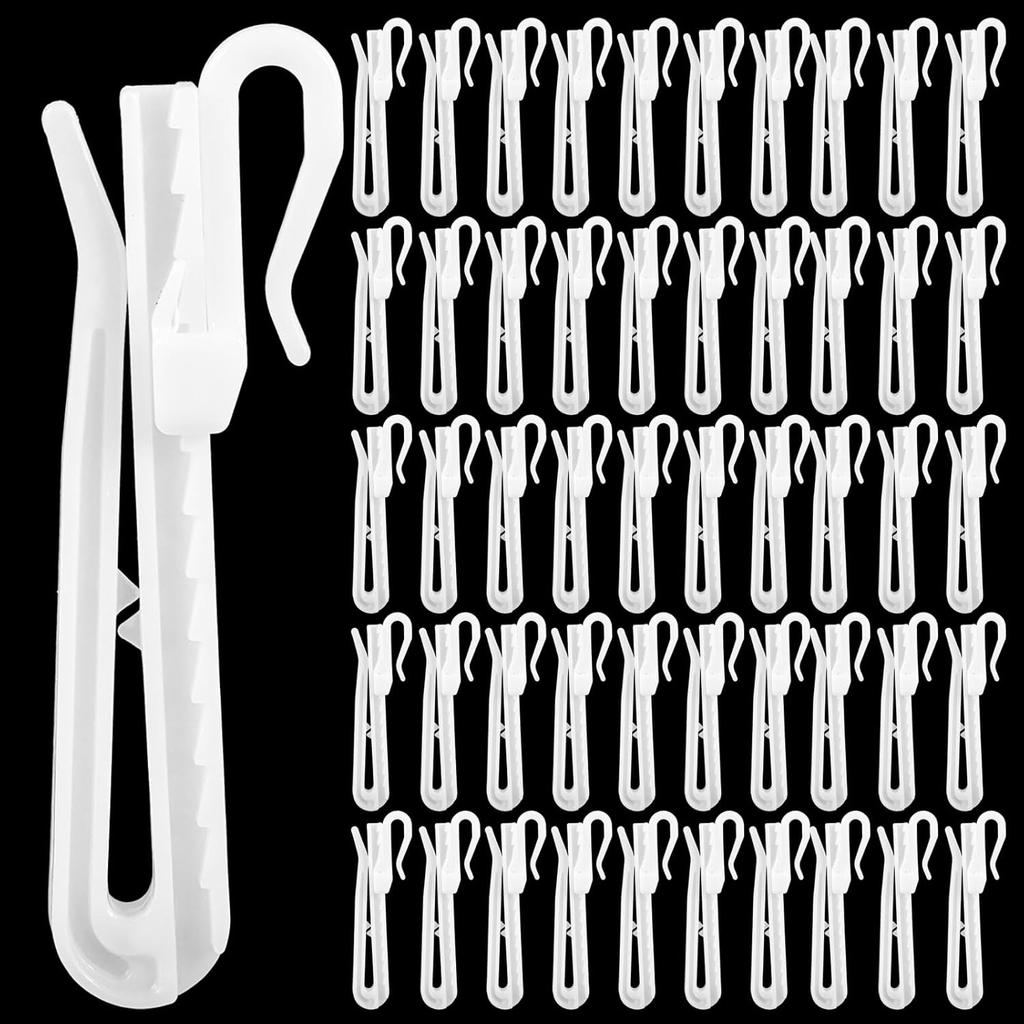 50 PCS Plastic Curtain Hooks Adjustable Pinch Pleat Ratchet System Pinch Pleat Curtain Hooks for Window Door Shower Curtain(75mm/2.95inch)
