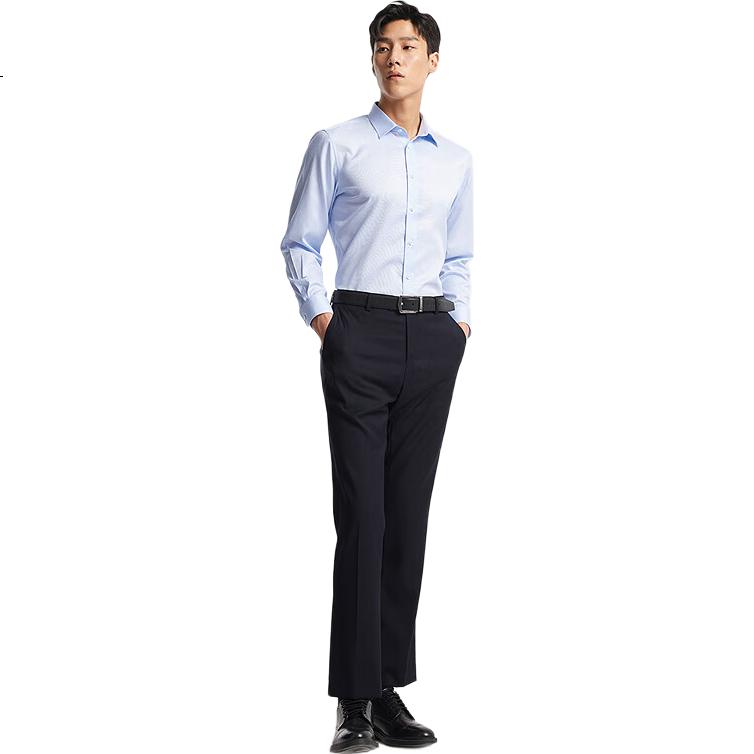 YOUNGOR Men's DP Wrinkle-Free Spring Long-Sleeve Shirt, Business Casual Pure Cotton Striped Shirt, 100163