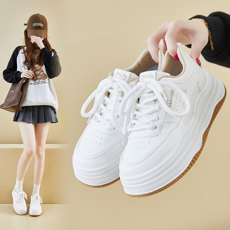 Chunky Platform PU Leather Sneakers for Women Casual Breathable Lightweight Walking Shoes Women's Comfortable Non-Slip Outdoor Work Tennis Sneakers