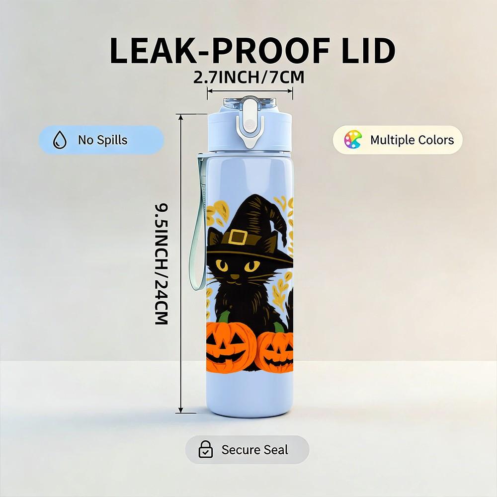1PC Witch Pumpkin Halloween 750ml Color Plastic Sports Water Bottle Leakproof Flip Straw Lid Suitable for Sports Office Home Use